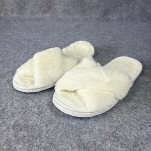 Best Accessory Group Faux Fur Slippers Medium Ivory Criss Cross Plush Slides